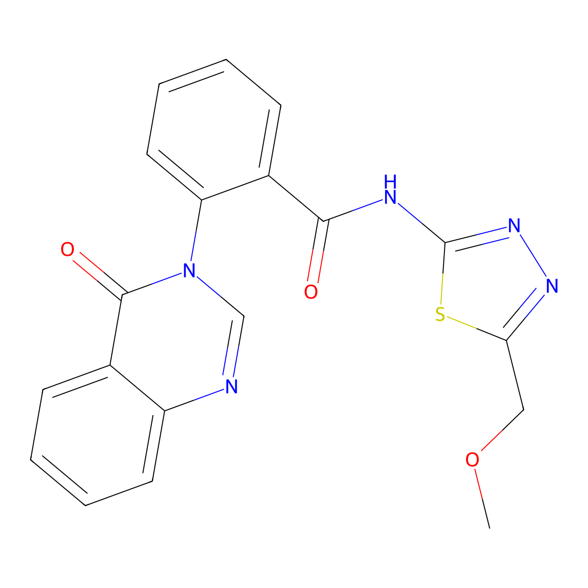 N-[(2Z)-5-(methoxymethyl)-1,3,4-thiadiazol-2(3H)-ylidene]-2-(4-oxoquinazolin-3(4H)-yl)benzamide molecular structure, CAS 1219538-94-9