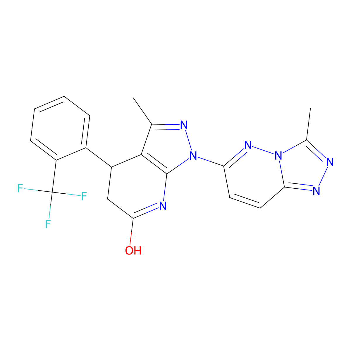 3-methyl-1-(3-methyl-[1,2,4]triazolo[4,3-b]pyridazin-6-yl)-4-(2-(trifluoromethyl)phenyl)-4,5-dihydro-1H-pyrazolo[3,4-b]pyridin-6(7H)-one molecular structure, CAS 1219539-23-7