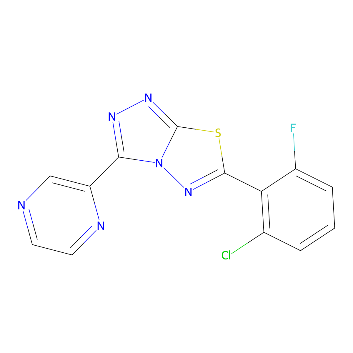2-[6-(2-Chloro-6-fluorophenyl)-[1,2,4]triazolo[3,4-b][1,3,4]thiadiazol-3-yl]pyrazine molecular structure, CAS 1219539-54-4