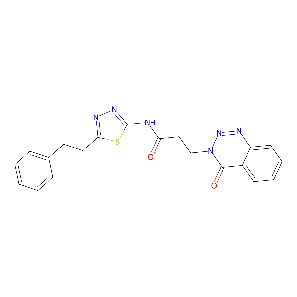 3-(4-oxo-1,2,3-benzotriazin-3(4H)-yl)-N-[(2Z)-5-(2-phenylethyl)-1,3,4-thiadiazol-2(3H)-ylidene]propanamide molecular structure, CAS 1219539-71-5
