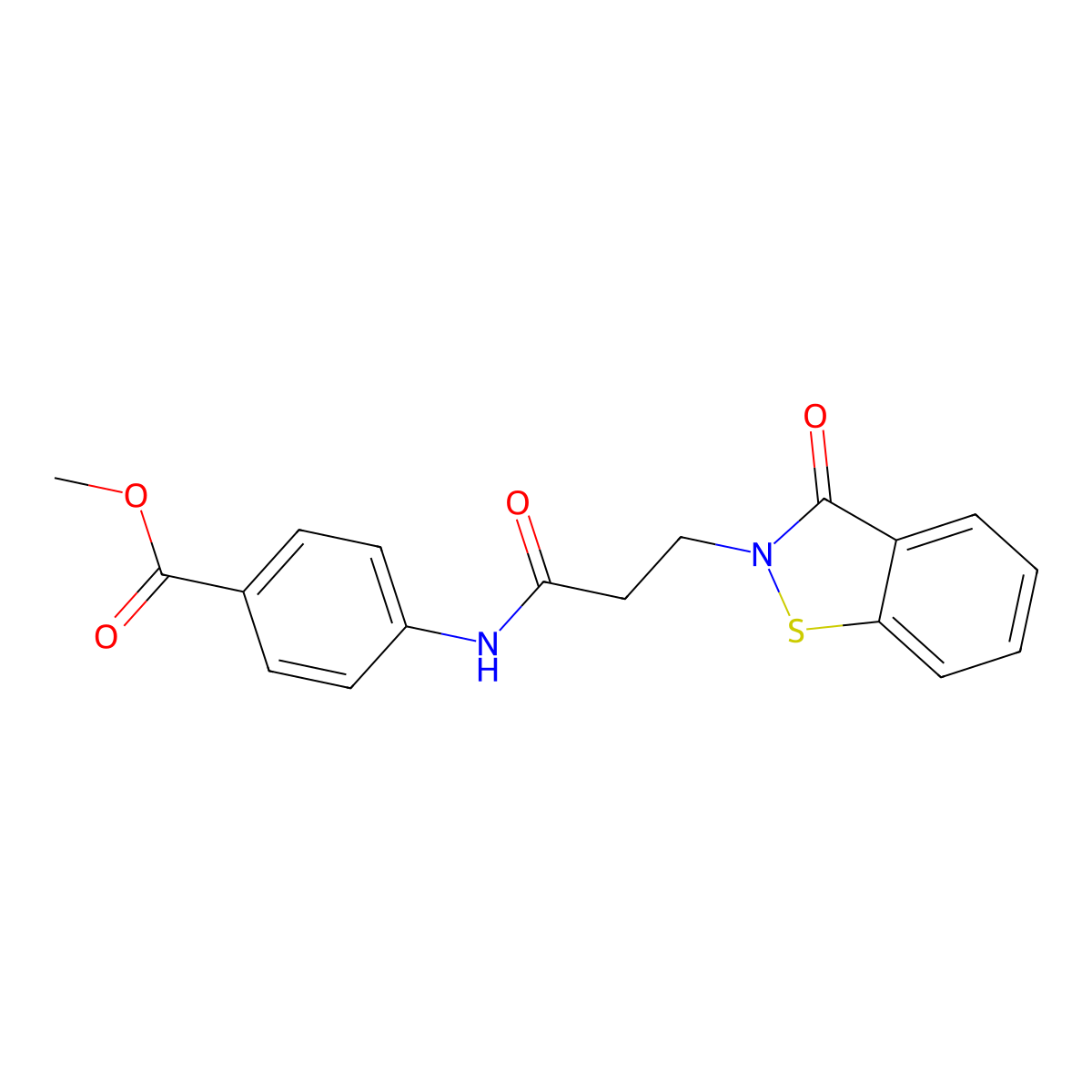 methyl 4-({3-[3-oxo-1,2-benzisothiazol-2(3H)-yl]propanoyl}amino)benzoate molecular structure, CAS 1219539-75-9