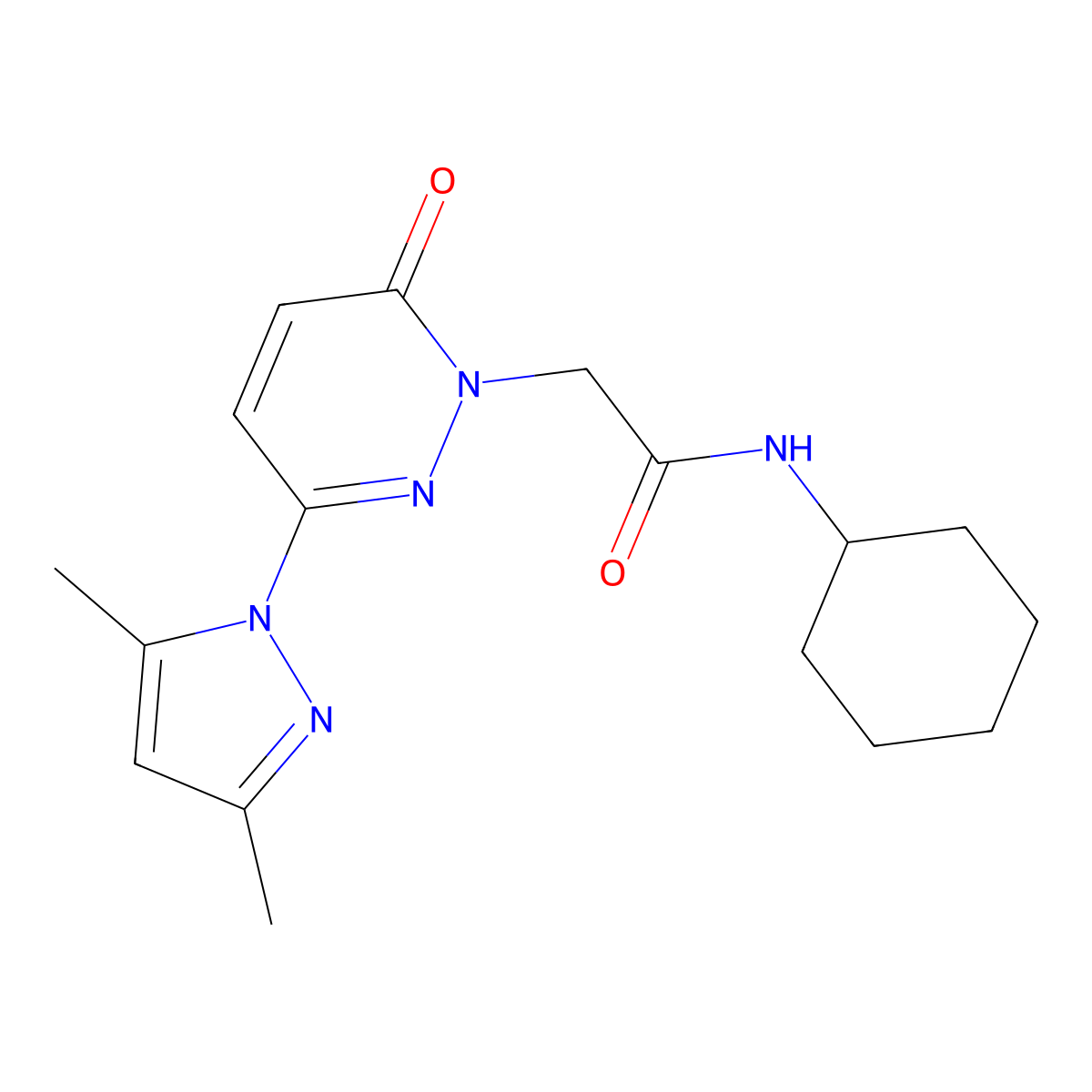 N-cyclohexyl-2-(3-(3,5-dimethyl-1H-pyrazol-1-yl)-6-oxopyridazin-1(6H)-yl)acetamide molecular structure, CAS 1219539-88-4