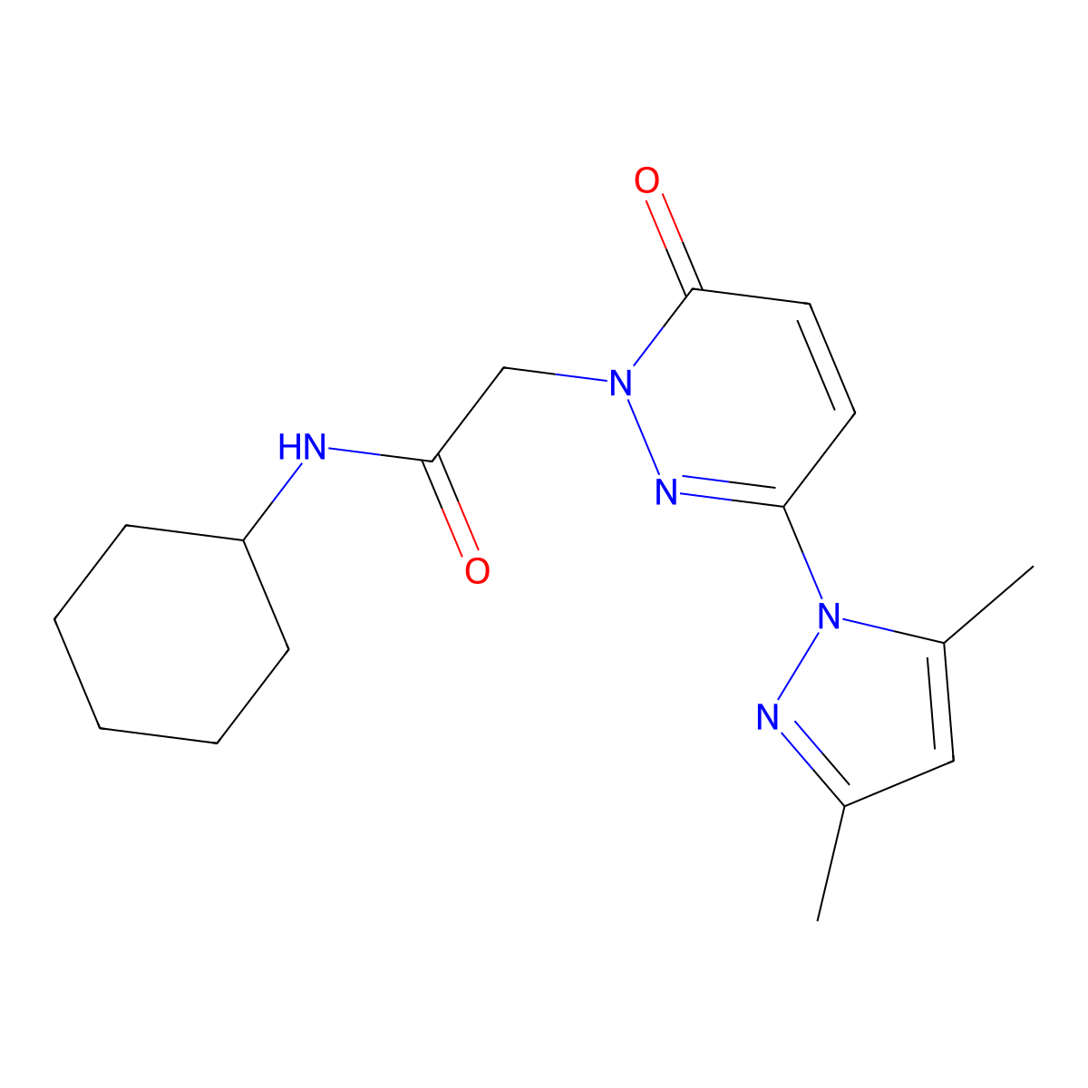 N-cyclohexyl-2-(3-(3,5-dimethyl-1H-pyrazol-1-yl)-6-oxopyridazin-1(6H)-yl)acetamide molecular structure, CAS 1219539-88-4