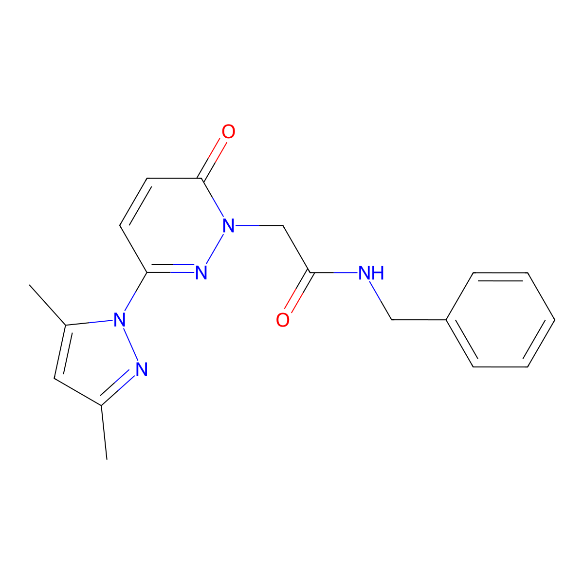 N-benzyl-2-(3-(3,5-dimethyl-1H-pyrazol-1-yl)-6-oxopyridazin-1(6H)-yl)acetamide molecular structure, CAS 1219539-94-2