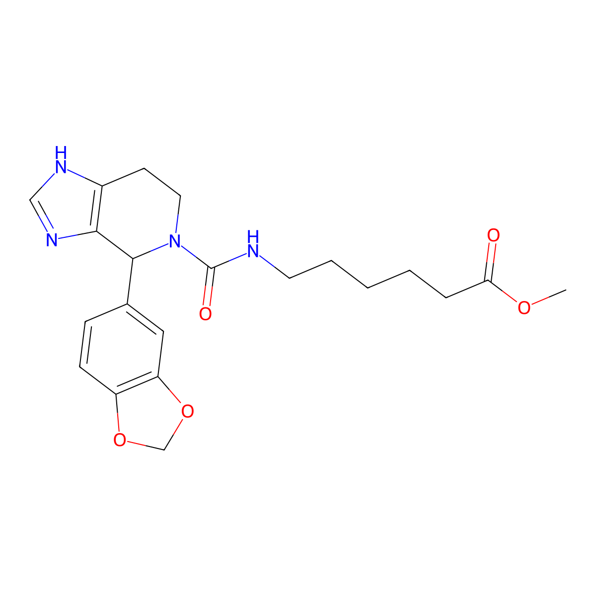 methyl 6-({[4-(1,3-benzodioxol-5-yl)-3,4,6,7-tetrahydro-5H-imidazo[4,5-c]pyridin-5-yl]carbonyl}amino)hexanoate molecular structure, CAS 1219540-23-4