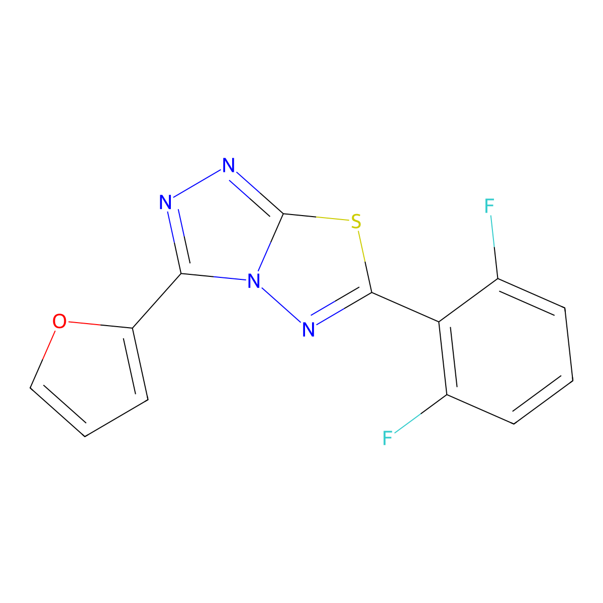 6-(2,6-Difluorophenyl)-3-(furan-2-yl)-[1,2,4]triazolo[3,4-b][1,3,4]thiadiazole molecular structure, CAS 1219540-60-9