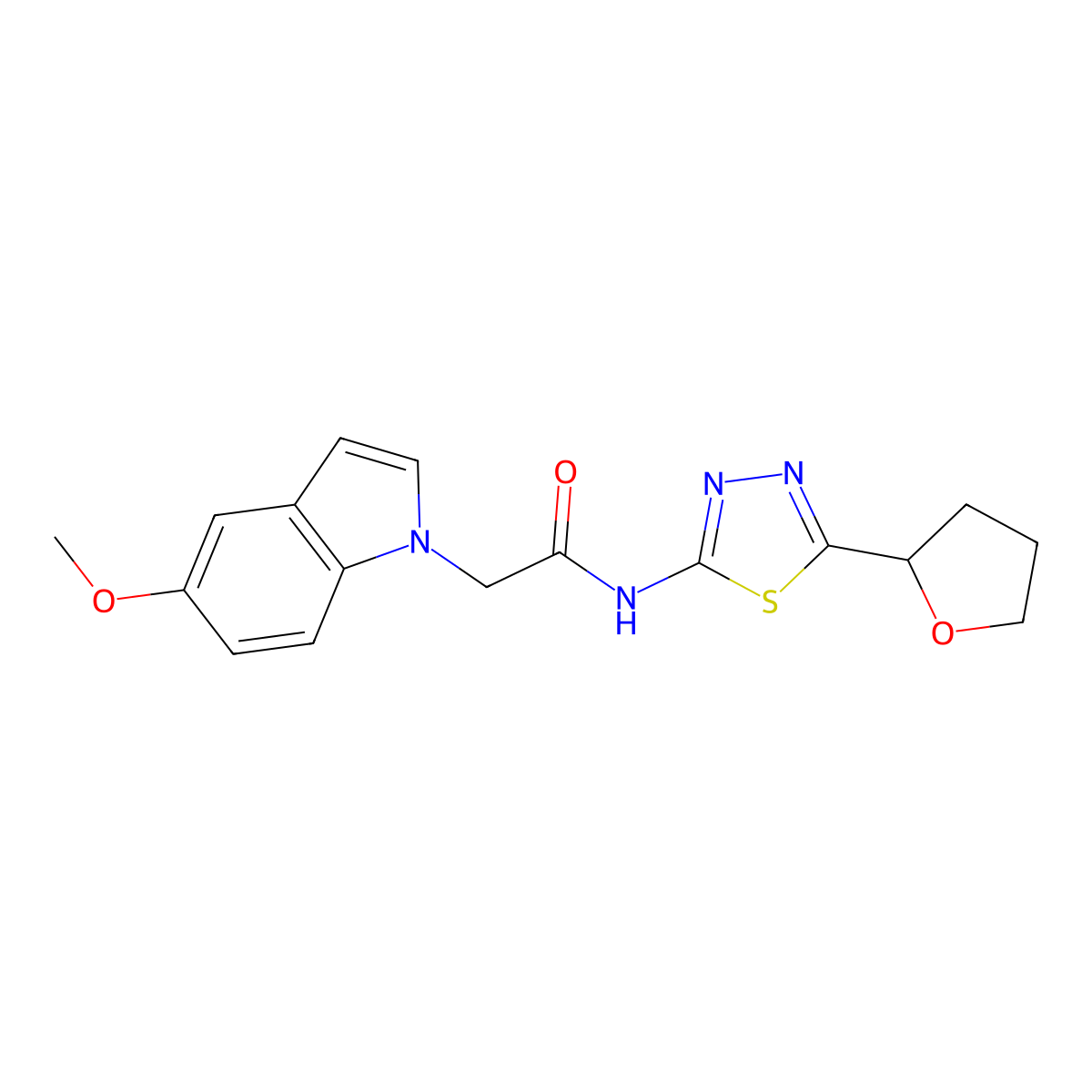 2-(5-methoxy-1H-indol-1-yl)-N-[(2E)-5-(tetrahydrofuran-2-yl)-1,3,4-thiadiazol-2(3H)-ylidene]acetamide molecular structure, CAS 1219540-90-5