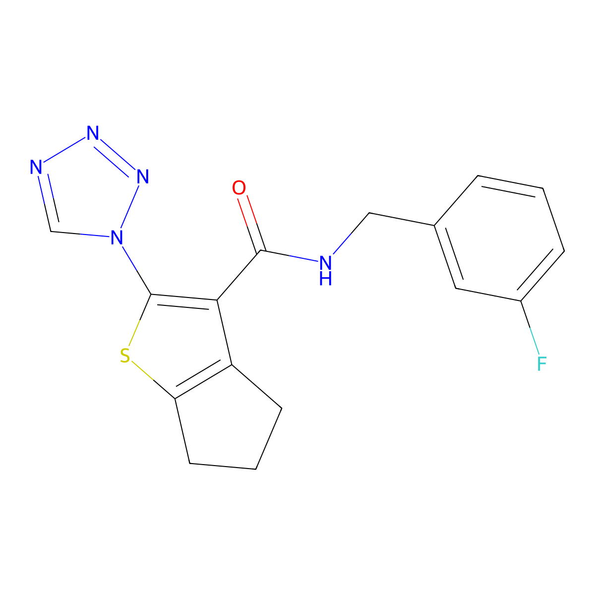 N-(3-fluorobenzyl)-2-(1H-tetrazol-1-yl)-5,6-dihydro-4H-cyclopenta[b]thiophene-3-carboxamide molecular structure, CAS 1219541-12-4