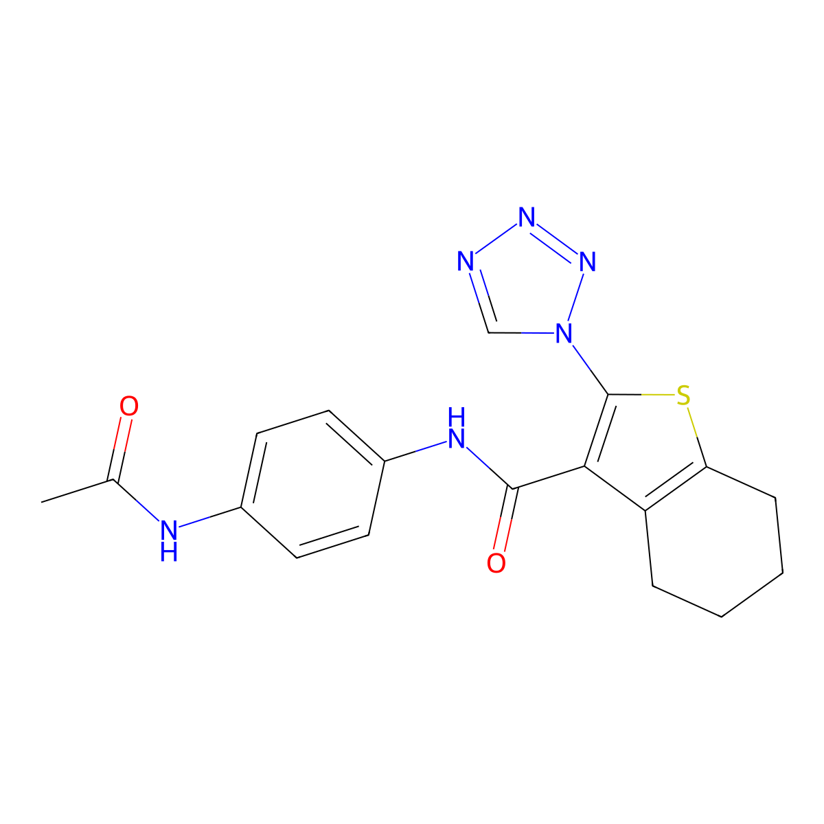 N-[4-(acetylamino)phenyl]-2-(1H-tetrazol-1-yl)-4,5,6,7-tetrahydro-1-benzothiophene-3-carboxamide molecular structure, CAS 1219541-15-7