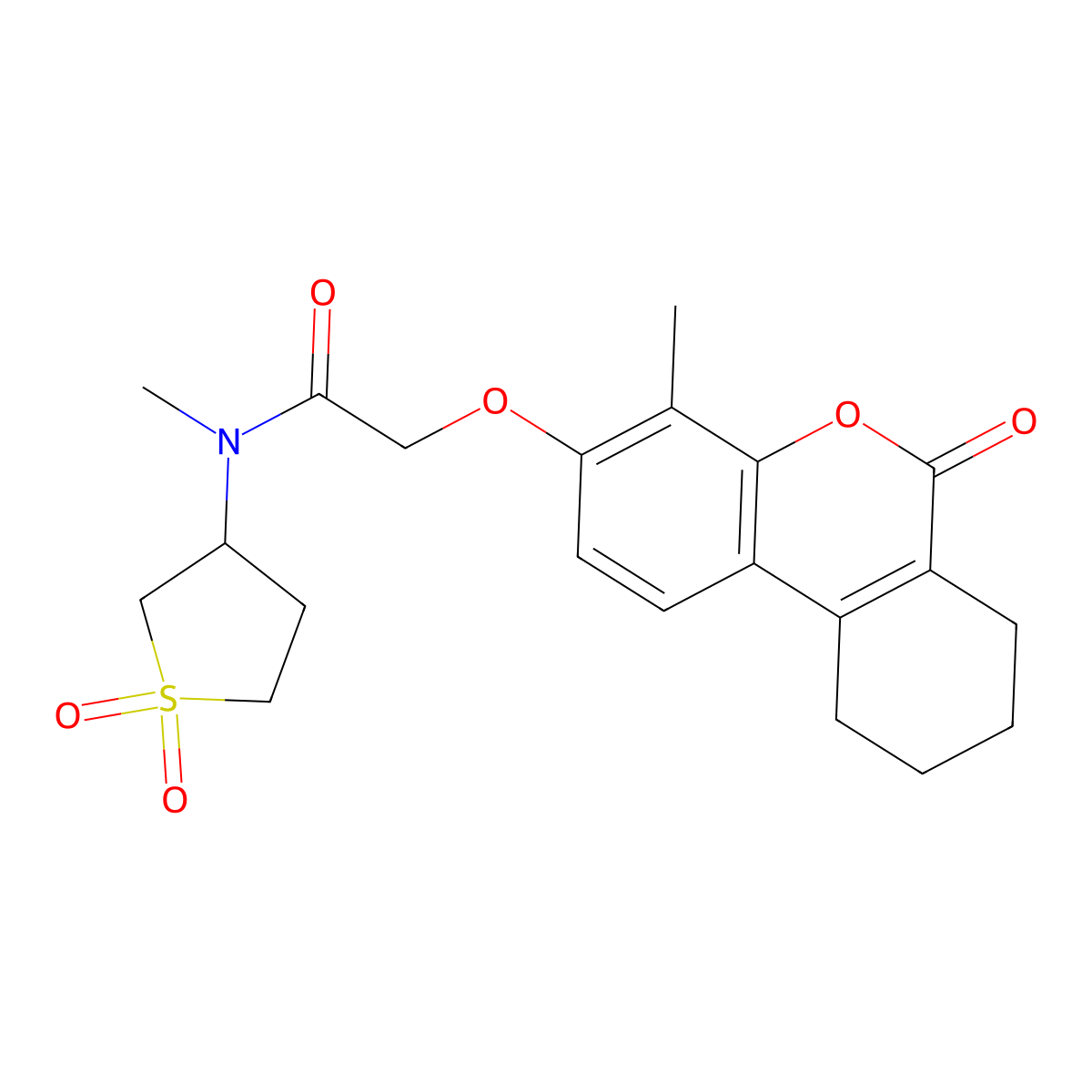 N-(1,1-dioxidotetrahydro-3-thienyl)-N-methyl-2-[(4-methyl-6-oxo-7,8,9,10-tetrahydro-6H-benzo[c]chromen-3-yl)oxy]acetamide molecular structure, CAS 1219541-35-1