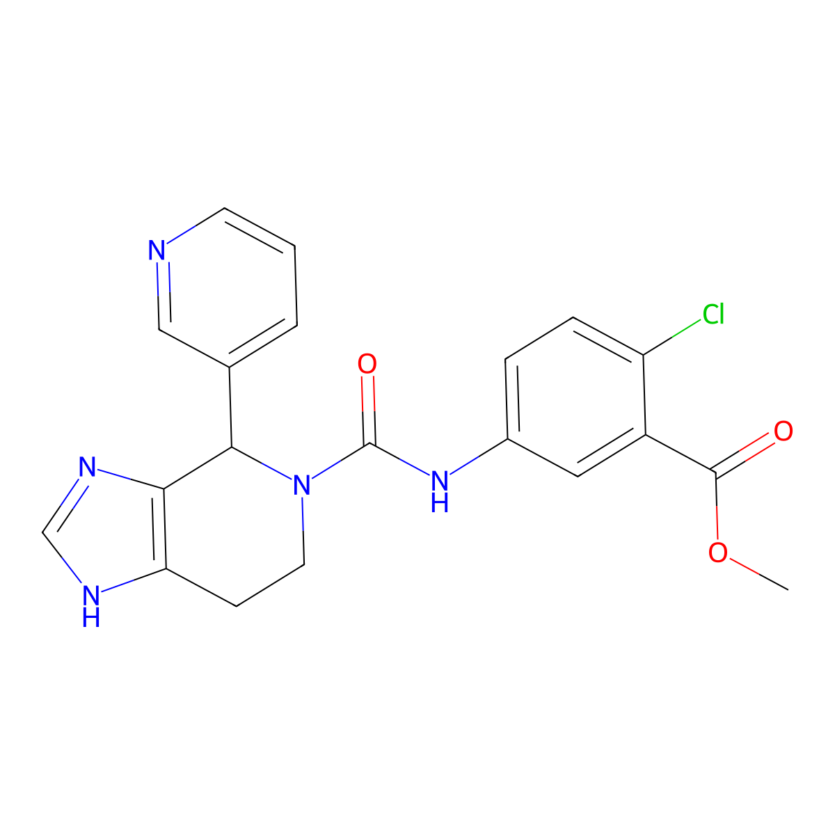 methyl 2-chloro-5-({[4-(pyridin-3-yl)-1,4,6,7-tetrahydro-5H-imidazo[4,5-c]pyridin-5-yl]carbonyl}amino)benzoate molecular structure, CAS 1219541-41-9