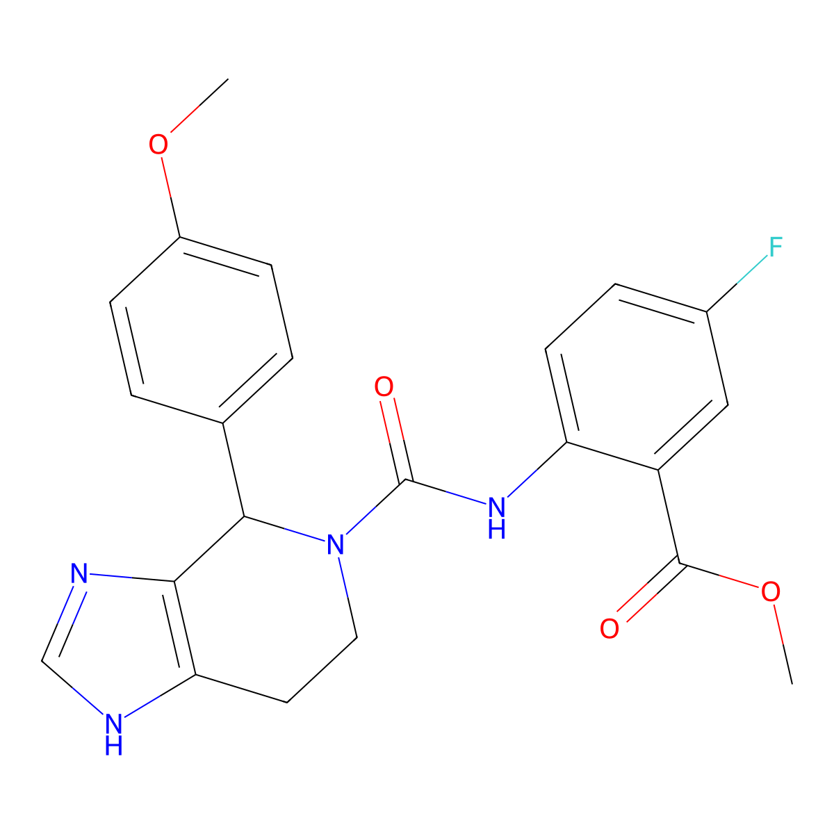 methyl 5-fluoro-2-({[4-(4-methoxyphenyl)-1,4,6,7-tetrahydro-5H-imidazo[4,5-c]pyridin-5-yl]carbonyl}amino)benzoate molecular structure, CAS 1219541-42-0
