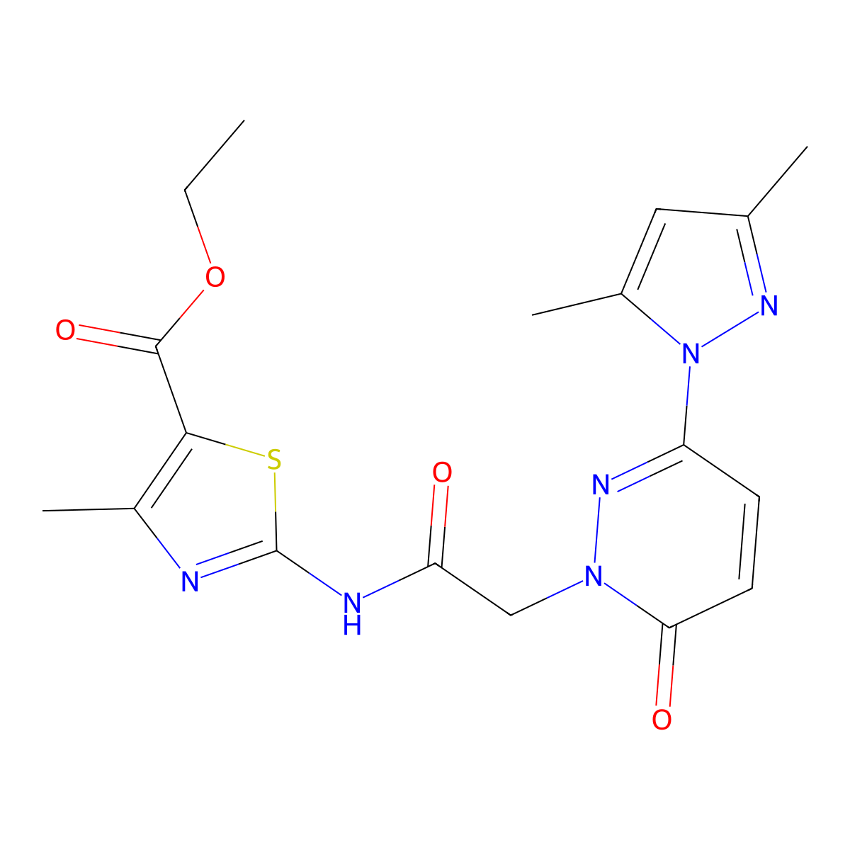 ethyl 2-({[3-(3,5-dimethyl-1H-pyrazol-1-yl)-6-oxopyridazin-1(6H)-yl]acetyl}amino)-4-methyl-1,3-thiazole-5-carboxylate molecular structure, CAS 1219541-78-2