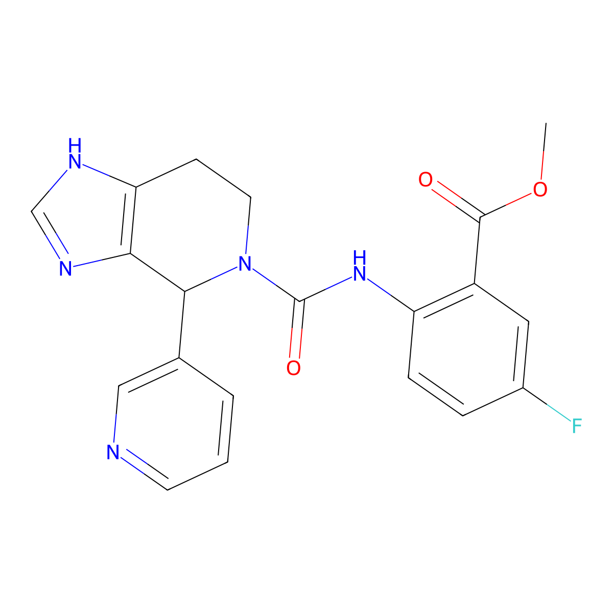 methyl 5-fluoro-2-({[4-(pyridin-3-yl)-1,4,6,7-tetrahydro-5H-imidazo[4,5-c]pyridin-5-yl]carbonyl}amino)benzoate molecular structure, CAS 1219541-89-5
