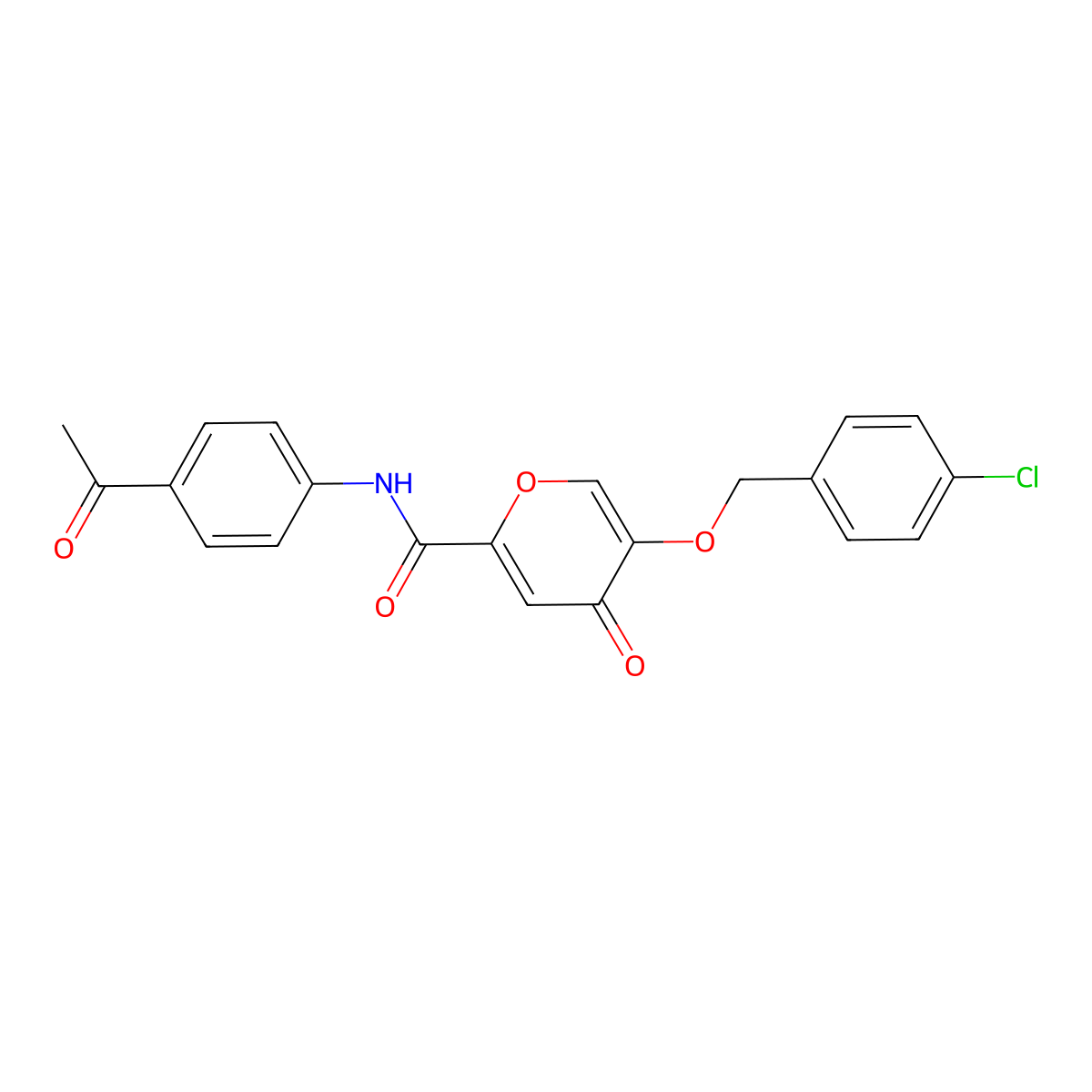 N-(4-acetylphenyl)-5-((4-chlorobenzyl)oxy)-4-oxo-4H-pyran-2-carboxamide molecular structure, CAS 1219542-18-3