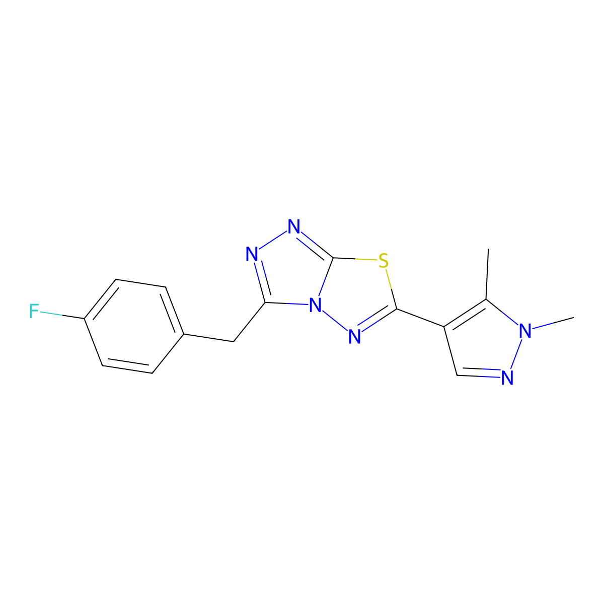 6-(1,5-dimethyl-1H-pyrazol-4-yl)-3-(4-fluorobenzyl)[1,2,4]triazolo[3,4-b][1,3,4]thiadiazole molecular structure, CAS 1219542-44-5