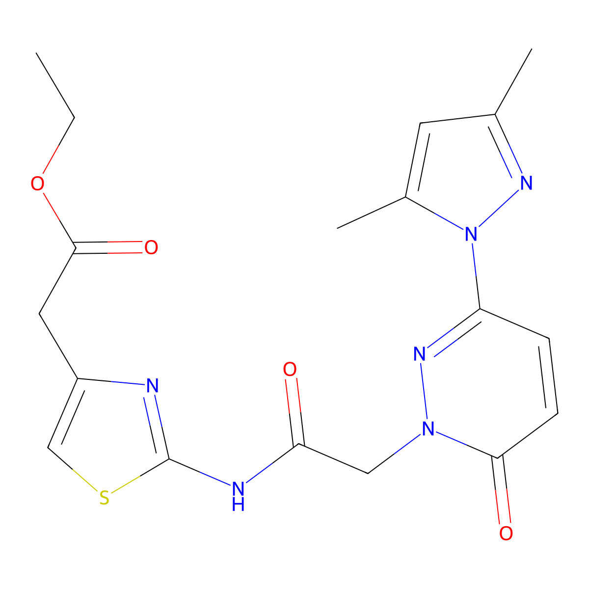 ethyl [2-({[3-(3,5-dimethyl-1H-pyrazol-1-yl)-6-oxopyridazin-1(6H)-yl]acetyl}amino)-1,3-thiazol-4-yl]acetate molecular structure, CAS 1219542-62-7