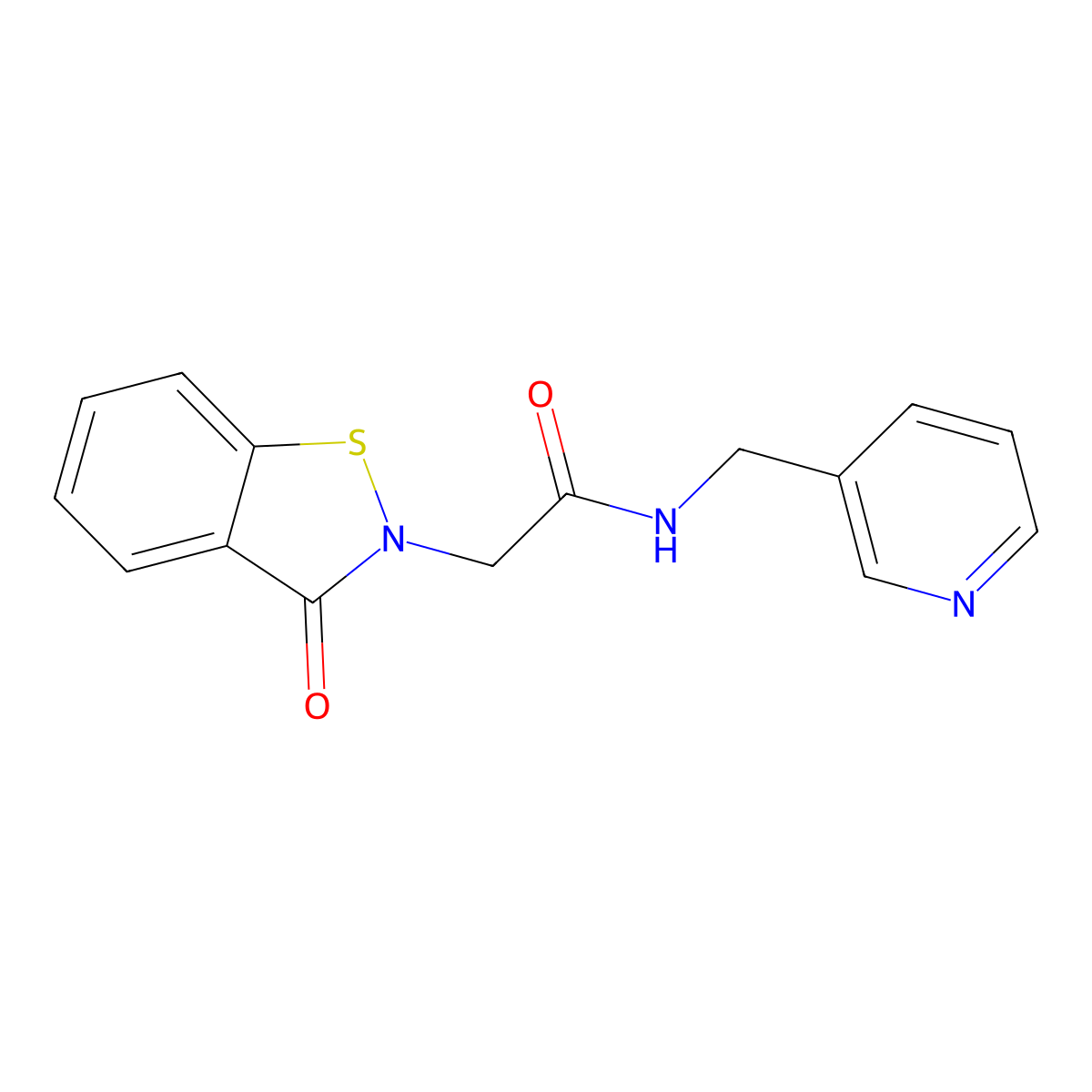 2-(3-oxo-1,2-benzothiazol-2(3H)-yl)-N-(pyridin-3-ylmethyl)acetamide molecular structure, CAS 1219542-74-1