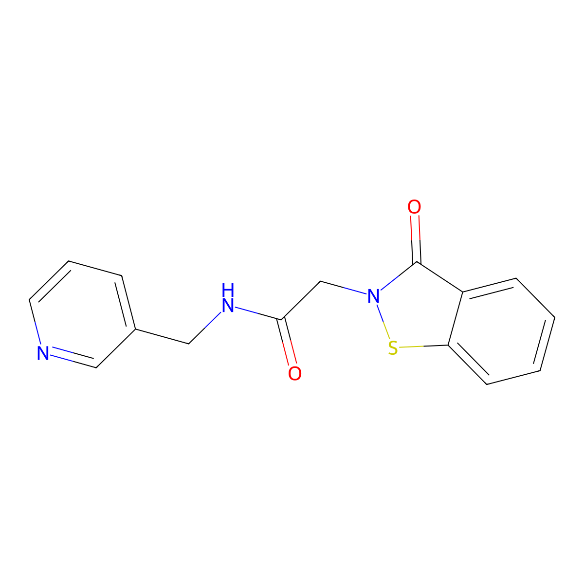 2-(3-oxo-1,2-benzothiazol-2(3H)-yl)-N-(pyridin-3-ylmethyl)acetamide molecular structure, CAS 1219542-74-1