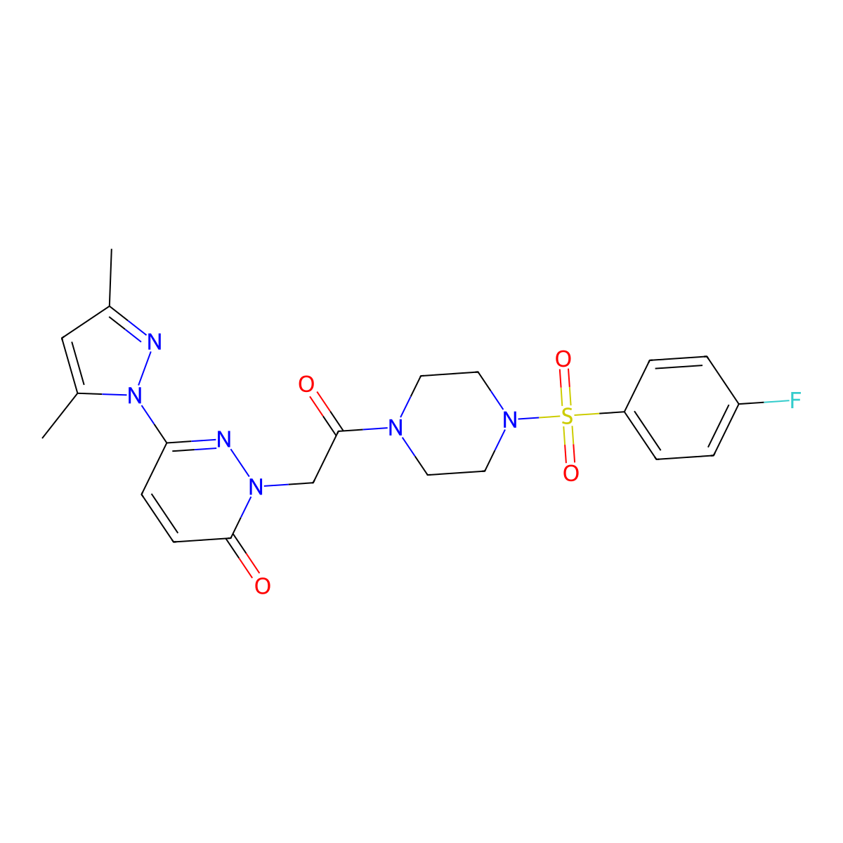6-(3,5-dimethyl-1H-pyrazol-1-yl)-2-(2-{4-[(4-fluorophenyl)sulfonyl]piperazin-1-yl}-2-oxoethyl)pyridazin-3(2H)-one molecular structure, CAS 1219543-20-0