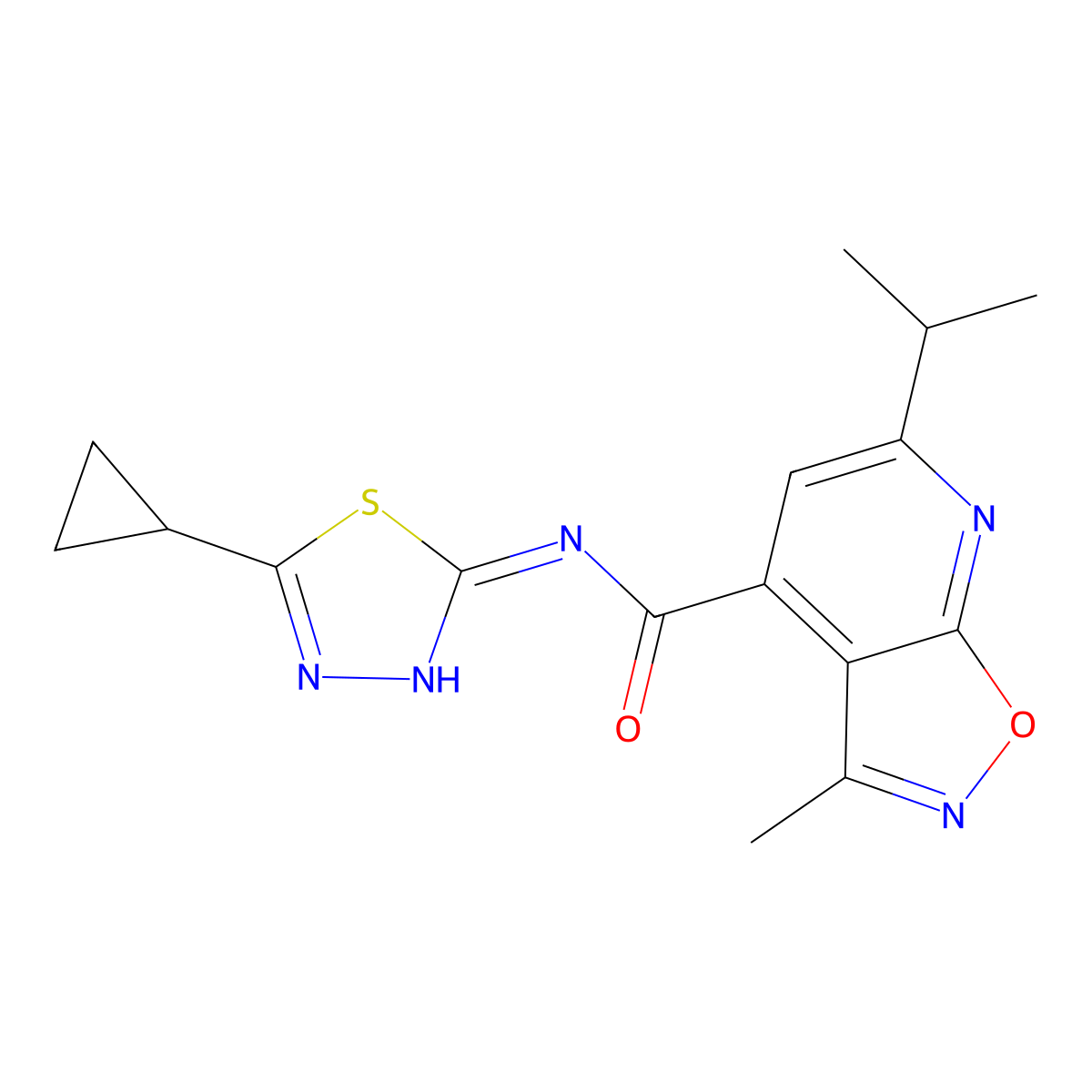 N-[(2E)-5-cyclopropyl-1,3,4-thiadiazol-2(3H)-ylidene]-3-methyl-6-(propan-2-yl)[1,2]oxazolo[5,4-b]pyridine-4-carboxamide molecular structure, CAS 1219543-50-6