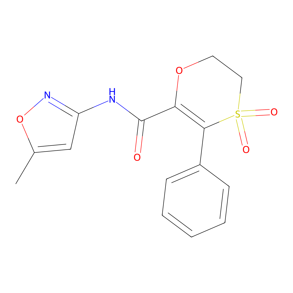 N-(5-methyl-1,2-oxazol-3-yl)-3-phenyl-5,6-dihydro-1,4-oxathiine-2-carboxamide 4,4-dioxide molecular structure, CAS 1219543-76-6