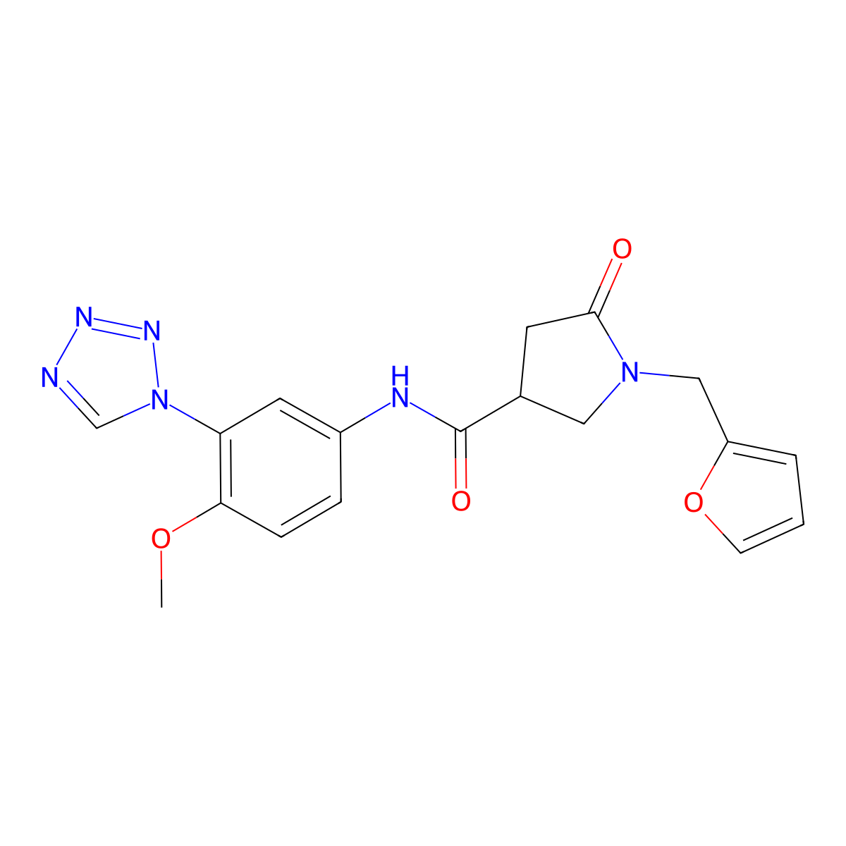 1-(furan-2-ylmethyl)-N-[4-methoxy-3-(1H-tetrazol-1-yl)phenyl]-5-oxopyrrolidine-3-carboxamide molecular structure, CAS 1219544-07-6