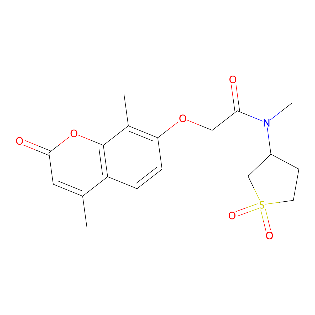 2-[(4,8-dimethyl-2-oxo-2H-chromen-7-yl)oxy]-N-(1,1-dioxidotetrahydrothiophen-3-yl)-N-methylacetamide molecular structure, CAS 1219544-13-4