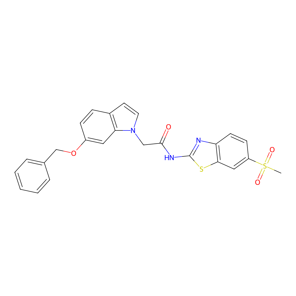 2-[6-(benzyloxy)-1H-indol-1-yl]-N-[(2Z)-6-(methylsulfonyl)-1,3-benzothiazol-2(3H)-ylidene]acetamide molecular structure, CAS 1219544-18-9