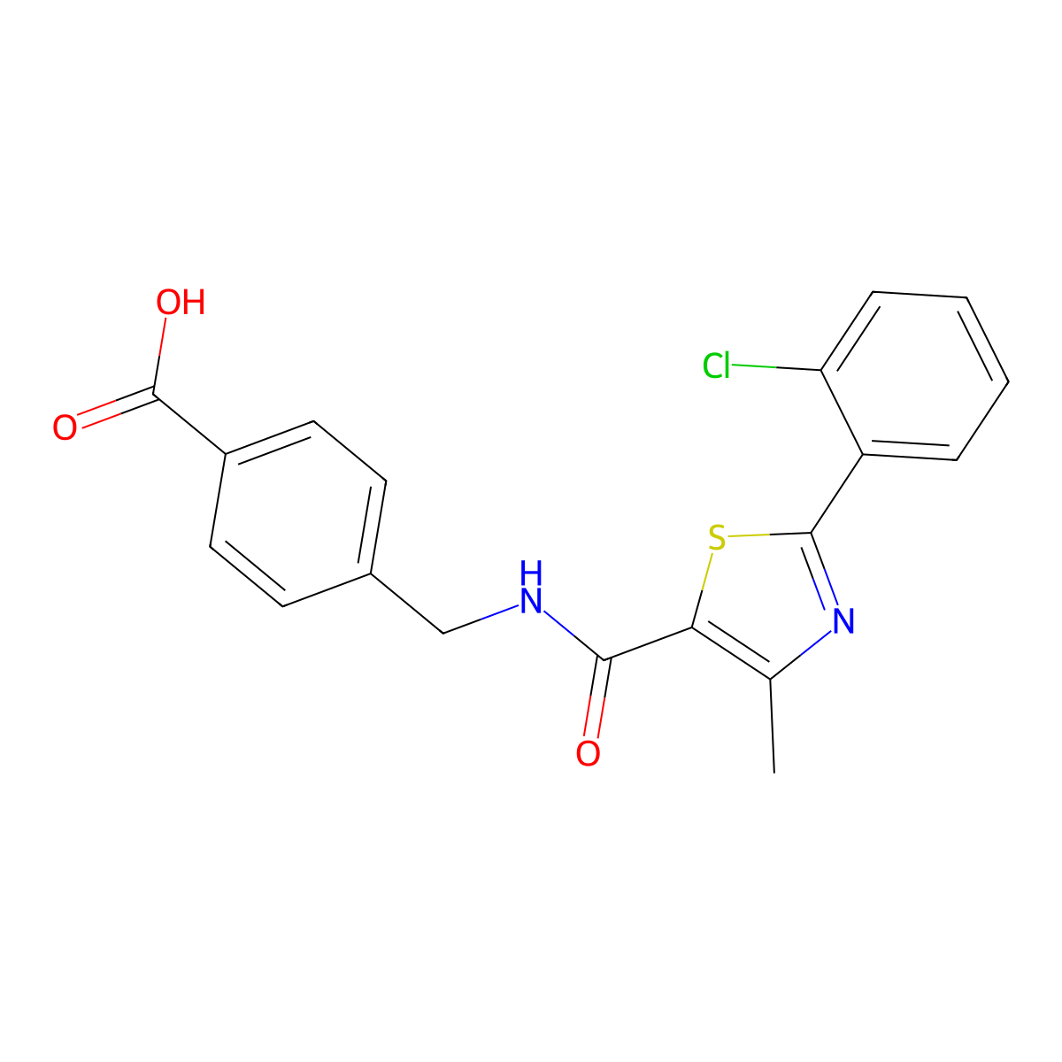 4-[({[2-(2-Chlorophenyl)-4-methyl-1,3-thiazol-5-yl]carbonyl}amino)methyl]benzoic acid molecular structure, CAS 1219544-35-0