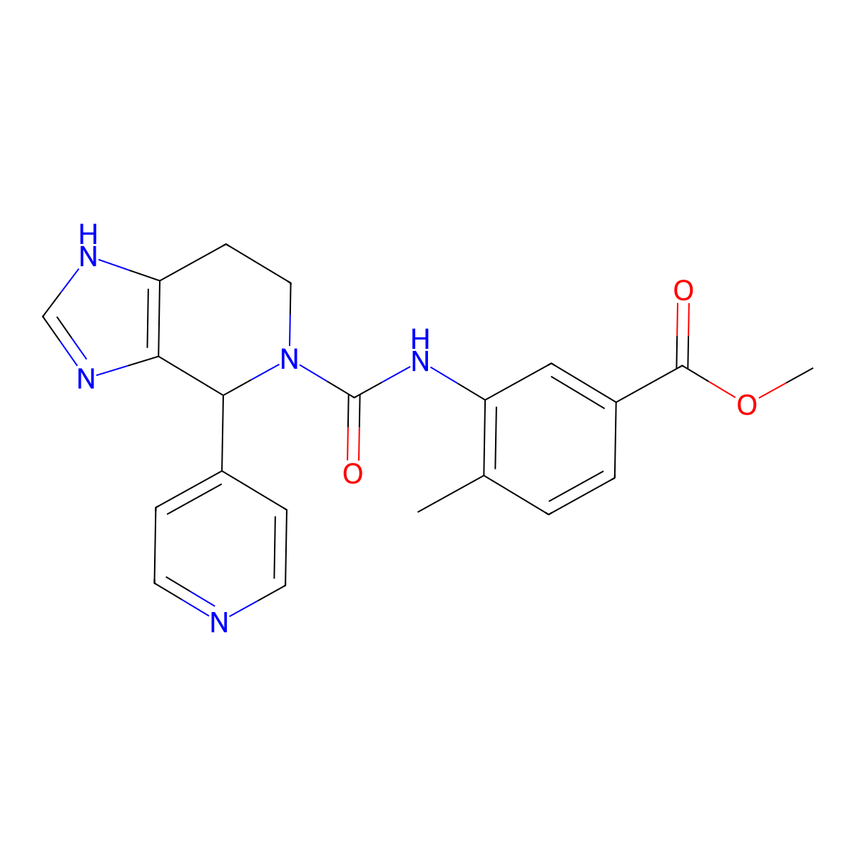 methyl 4-methyl-3-({[4-(pyridin-4-yl)-3,4,6,7-tetrahydro-5H-imidazo[4,5-c]pyridin-5-yl]carbonyl}amino)benzoate molecular structure, CAS 1219544-42-9