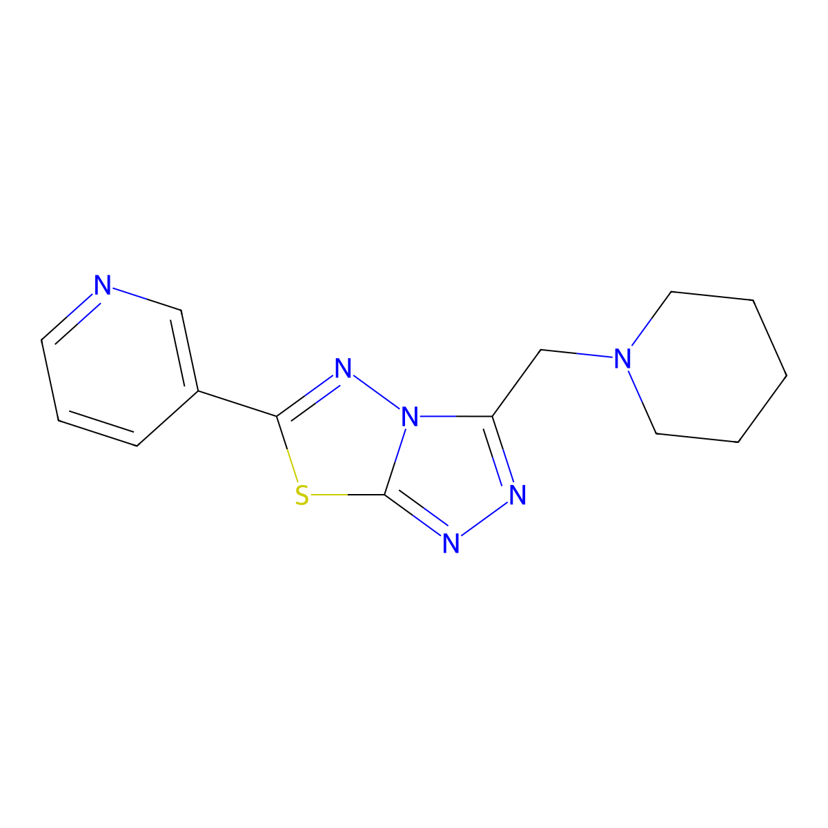 3-(1-Piperidinylmethyl)-6-(3-pyridinyl)[1,2,4]triazolo[3,4-b][1,3,4]thiadiazole molecular structure, CAS 1219544-46-3