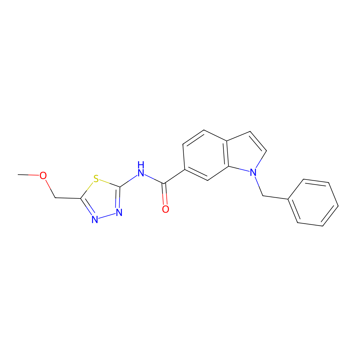 1-benzyl-N-[(2E)-5-(methoxymethyl)-1,3,4-thiadiazol-2(3H)-ylidene]-1H-indole-6-carboxamide molecular structure, CAS 1219544-51-0
