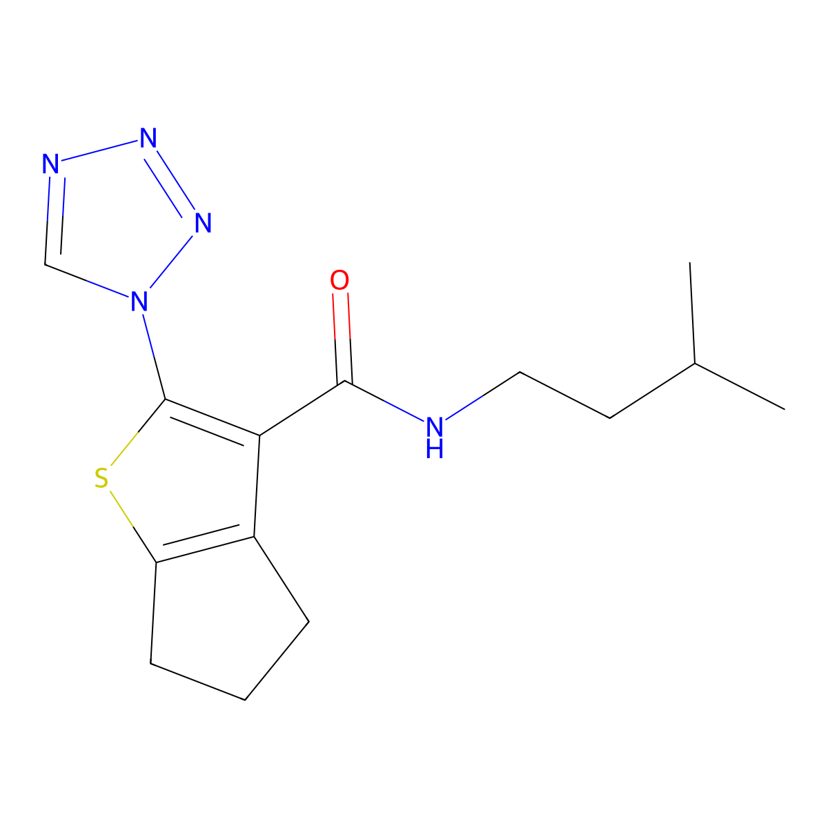 N-(3-methylbutyl)-2-(1H-tetrazol-1-yl)-5,6-dihydro-4H-cyclopenta[b]thiophene-3-carboxamide molecular structure, CAS 1219544-57-6