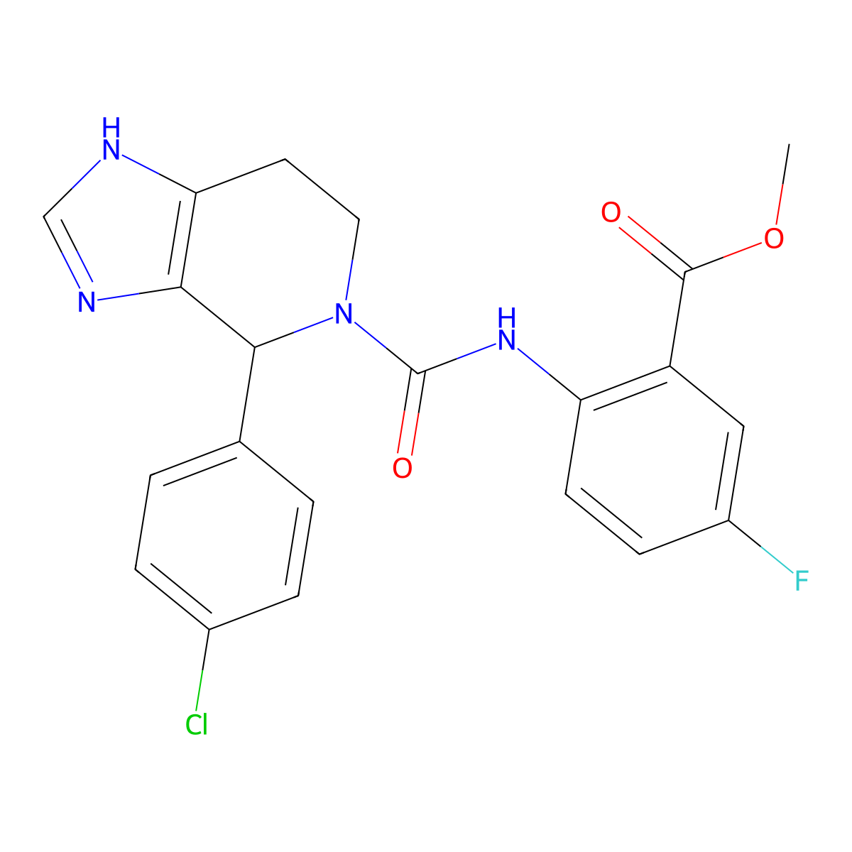 methyl 2-({[4-(4-chlorophenyl)-1,4,6,7-tetrahydro-5H-imidazo[4,5-c]pyridin-5-yl]carbonyl}amino)-5-fluorobenzoate molecular structure, CAS 1219544-63-4