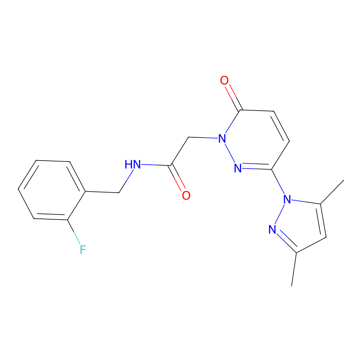 2-(3-(3,5-dimethyl-1H-pyrazol-1-yl)-6-oxopyridazin-1(6H)-yl)-N-(2-fluorobenzyl)acetamide molecular structure, CAS 1219544-77-0