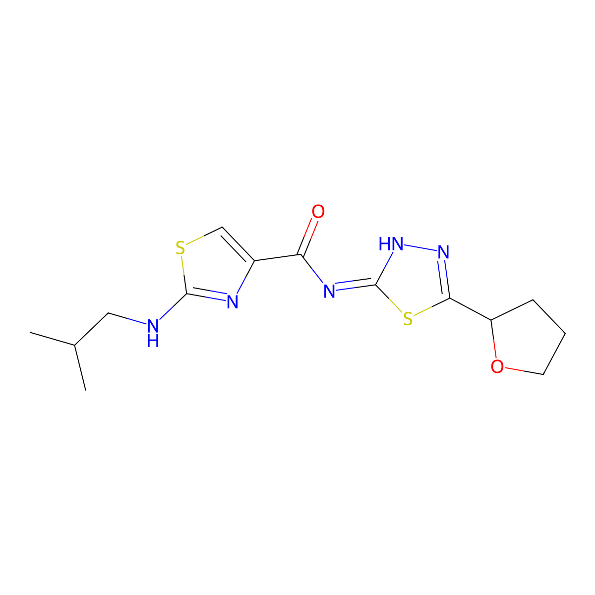 2-[(2-methylpropyl)amino]-N-[(2E)-5-(tetrahydrofuran-2-yl)-1,3,4-thiadiazol-2(3H)-ylidene]-1,3-thiazole-4-carboxamide molecular structure, CAS 1219544-82-7