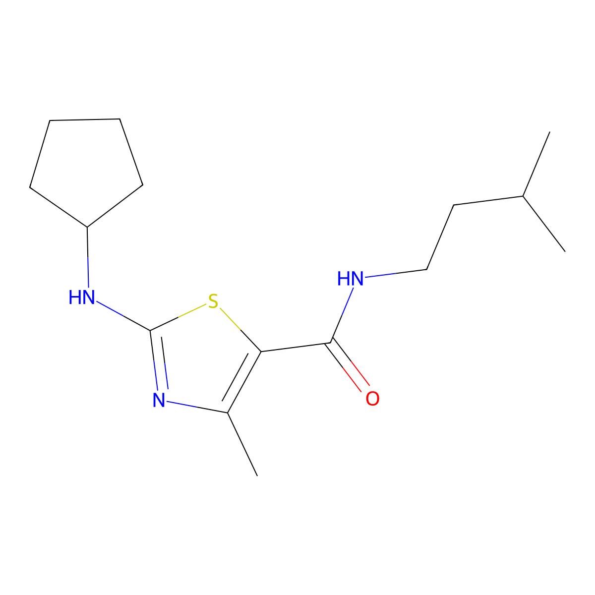 2-(cyclopentylamino)-4-methyl-N-(3-methylbutyl)-1,3-thiazole-5-carboxamide molecular structure, CAS 1219544-88-3