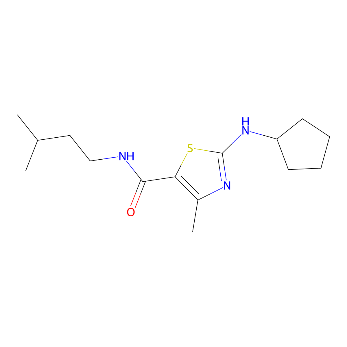 2-(cyclopentylamino)-4-methyl-N-(3-methylbutyl)-1,3-thiazole-5-carboxamide molecular structure, CAS 1219544-88-3