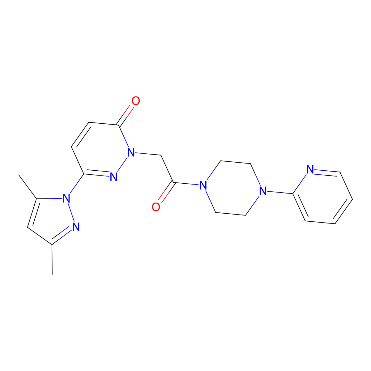 6-(3,5-dimethyl-1H-pyrazol-1-yl)-2-(2-oxo-2-(4-(pyridin-2-yl)piperazin-1-yl)ethyl)pyridazin-3(2H)-one molecular structure, CAS 1219544-96-3