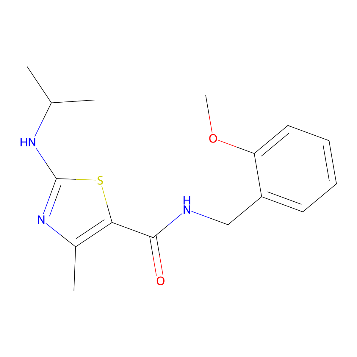N-(2-methoxybenzyl)-4-methyl-2-(propan-2-ylamino)-1,3-thiazole-5-carboxamide molecular structure, CAS 1219544-97-4