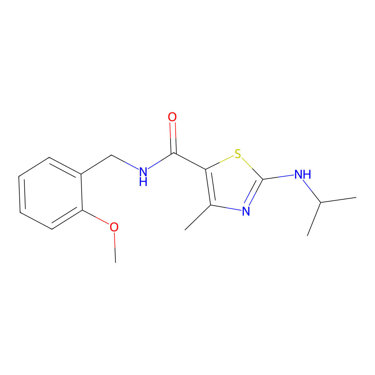 N-(2-methoxybenzyl)-4-methyl-2-(propan-2-ylamino)-1,3-thiazole-5-carboxamide molecular structure, CAS 1219544-97-4