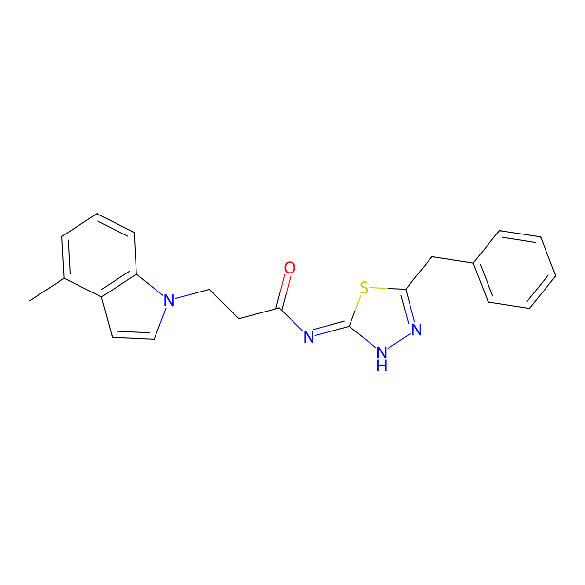 N-(5-benzyl-1,3,4-thiadiazol-2-yl)-3-(4-methyl-1H-indol-1-yl)propanamide molecular structure, CAS 1219545-21-7