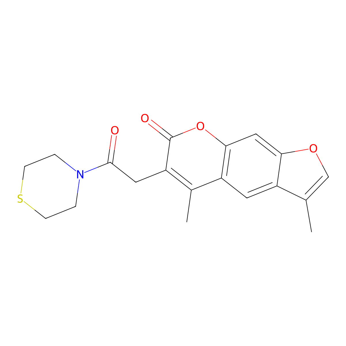 3,5-dimethyl-6-[2-oxo-2-(thiomorpholin-4-yl)ethyl]-7H-furo[3,2-g]chromen-7-one molecular structure, CAS 1219545-33-1