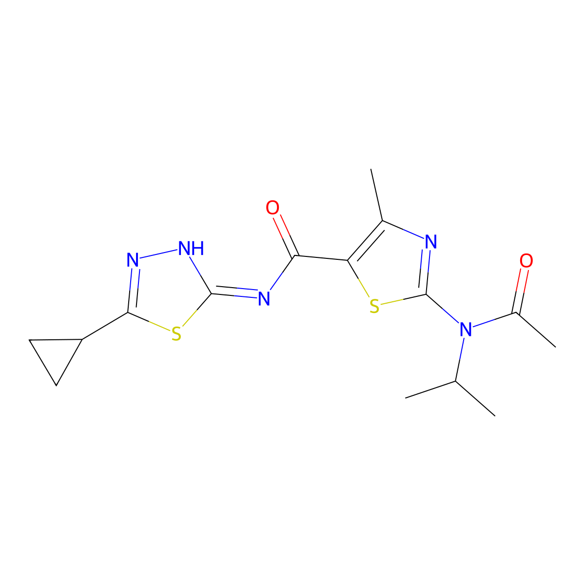 2-[acetyl(propan-2-yl)amino]-N-[(2E)-5-cyclopropyl-1,3,4-thiadiazol-2(3H)-ylidene]-4-methyl-1,3-thiazole-5-carboxamide molecular structure, CAS 1219545-39-7