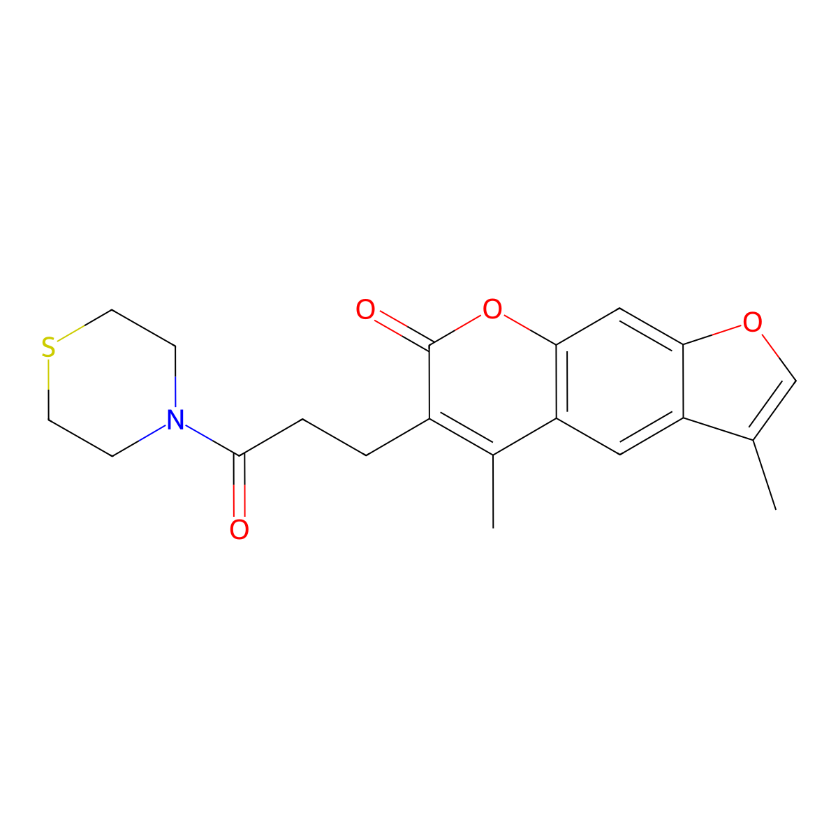 3,5-dimethyl-6-[3-oxo-3-(4-thiomorpholinyl)propyl]-7H-furo[3,2-g]chromen-7-one molecular structure, CAS 1219545-42-2