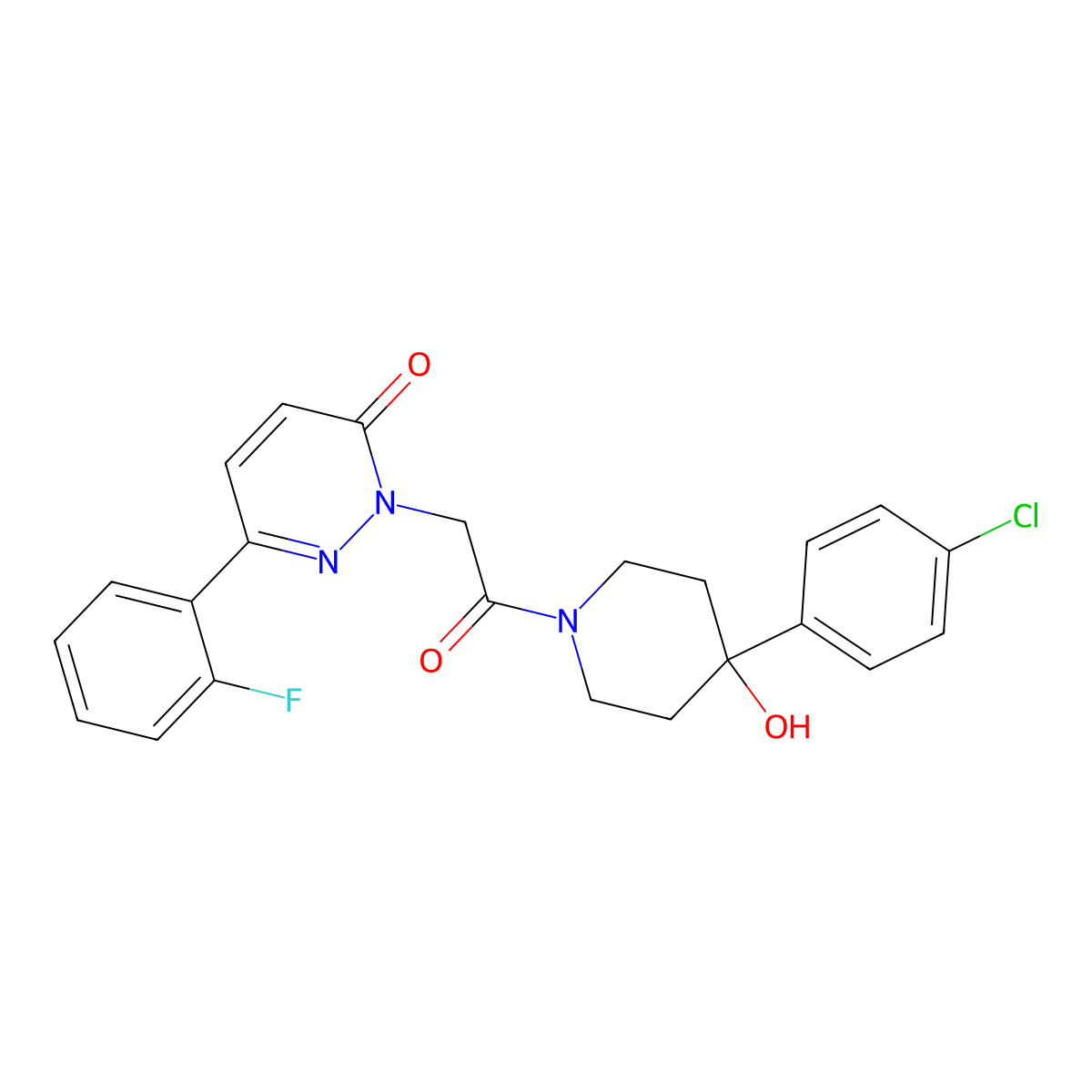 2-{2-[4-(4-chlorophenyl)-4-hydroxy-1-piperidinyl]-2-oxoethyl}-6-(2-fluorophenyl)-3(2H)-pyridazinone molecular structure, CAS 1219545-45-5