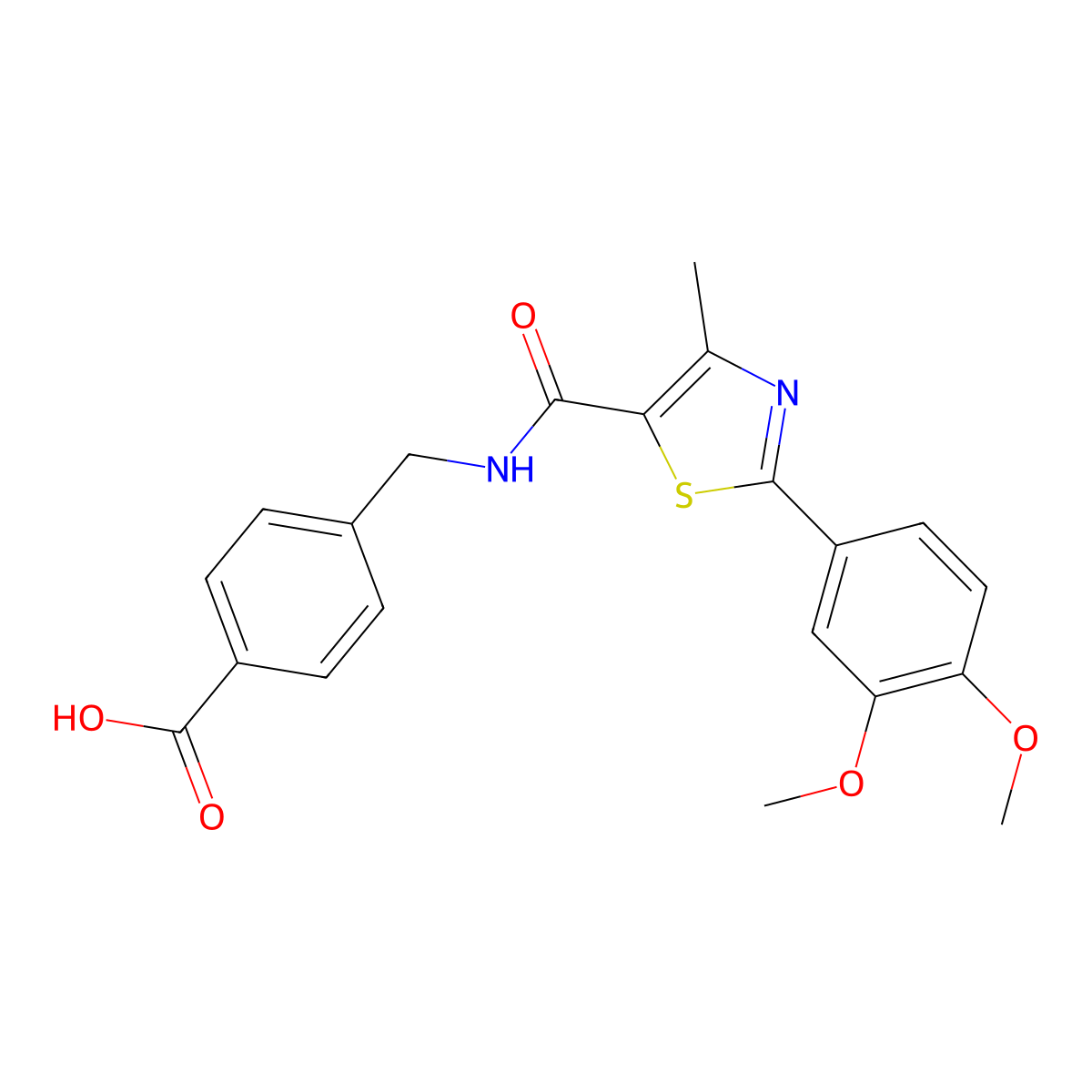 4-[({[2-(3,4-Dimethoxyphenyl)-4-methyl-1,3-thiazol-5-yl]carbonyl}amino)methyl]benzoic acid molecular structure, CAS 1219545-70-6