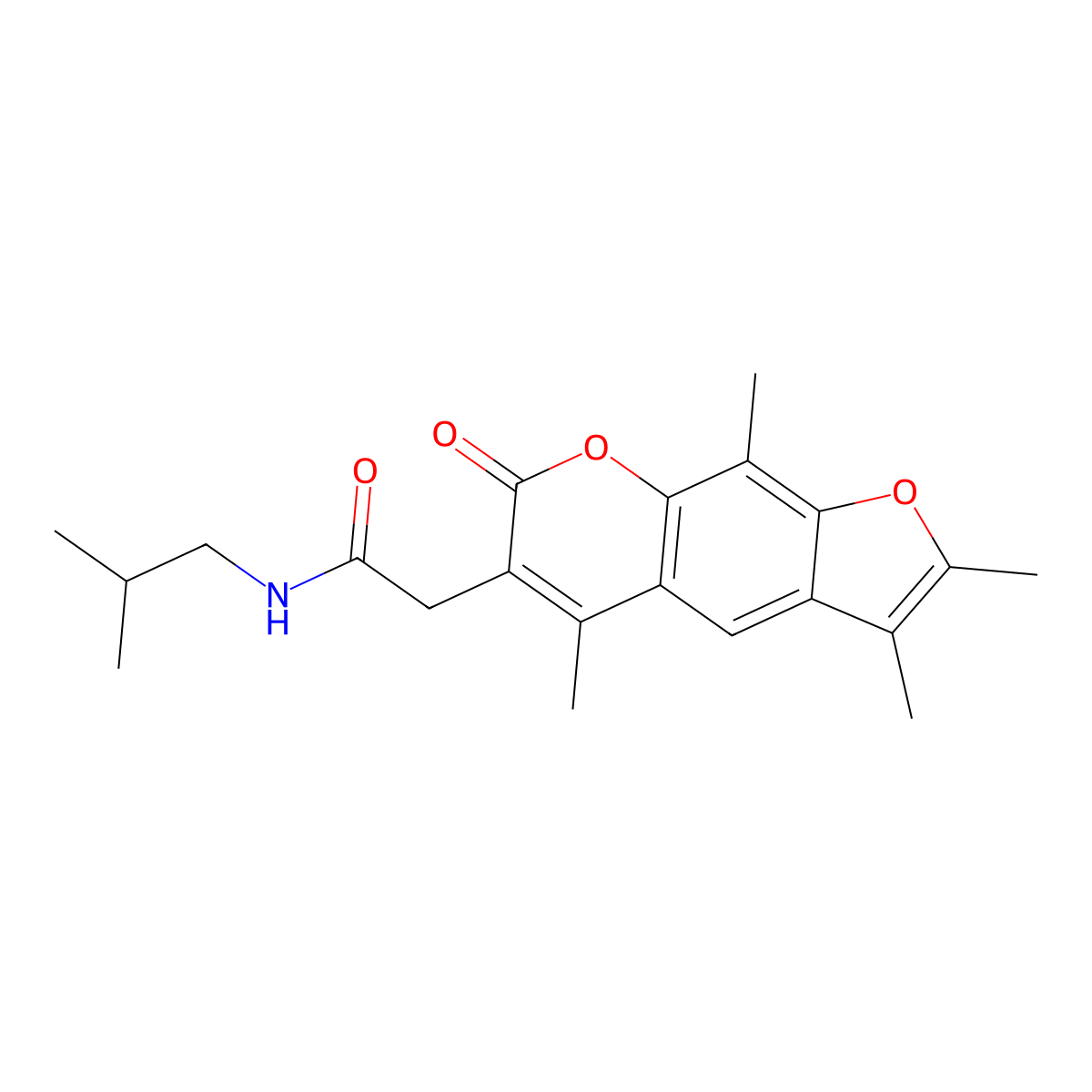 N-(2-methylpropyl)-2-(2,3,5,9-tetramethyl-7-oxo-7H-furo[3,2-g]chromen-6-yl)acetamide molecular structure, CAS 1219545-77-3
