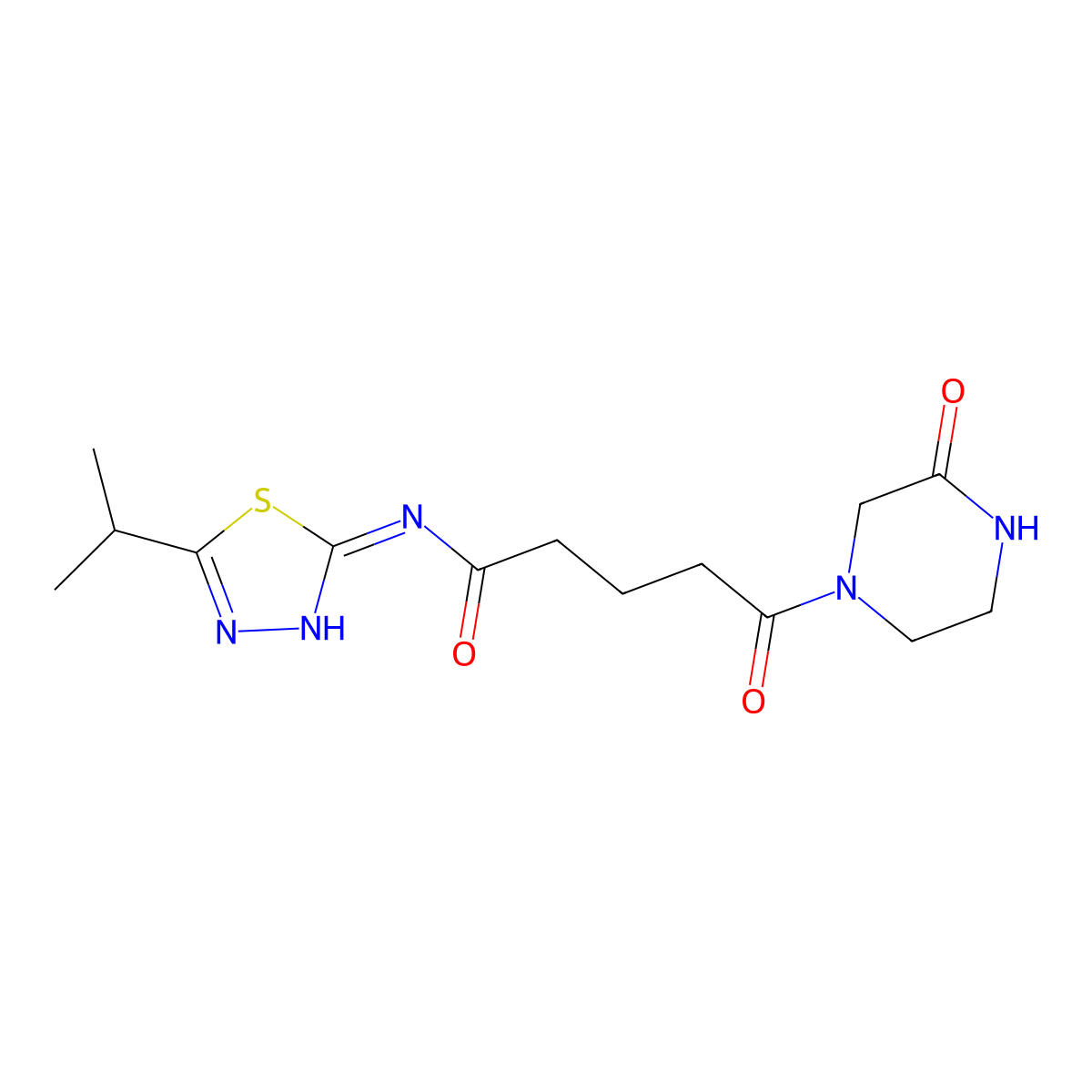 5-oxo-5-(3-oxopiperazin-1-yl)-N-[(2E)-5-(propan-2-yl)-1,3,4-thiadiazol-2(3H)-ylidene]pentanamide molecular structure, CAS 1219545-80-8